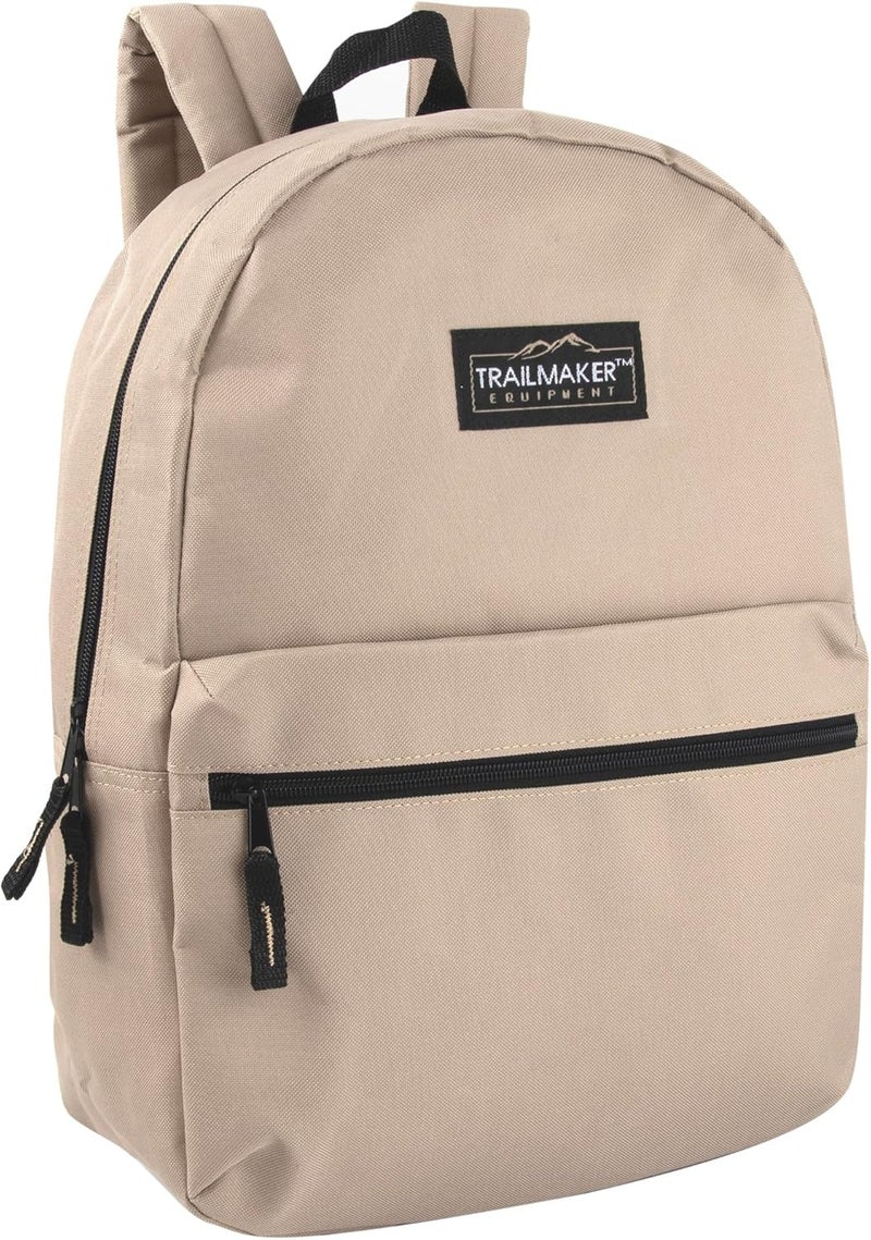 Trailmaker Classic 17 inch Backpacks with Adjustable Padded Straps | School Backpacks for Girls, Boys (Khaki) - Image 1